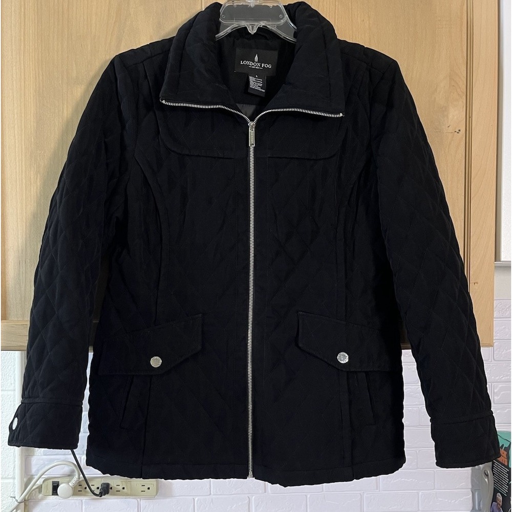 Authentic London Fog Quilted Jacket Women's Size Lg Black